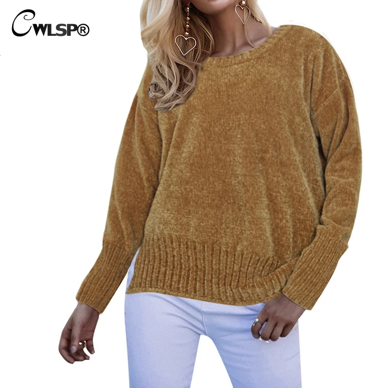 CWLSP 2018 Autumn Winter New Sweater Women O Neck Hedging Loose Pullover Casual Sweater Sweaters Jumper QZ2875