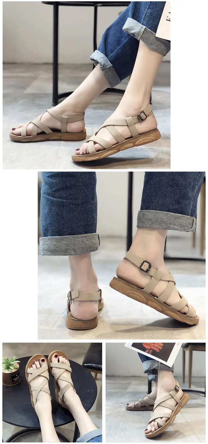 SJJH/Женские повседневные римские сандалии на плоской подошве с открытым носком и ремешком с пряжкой, удобная летняя обувь A1410