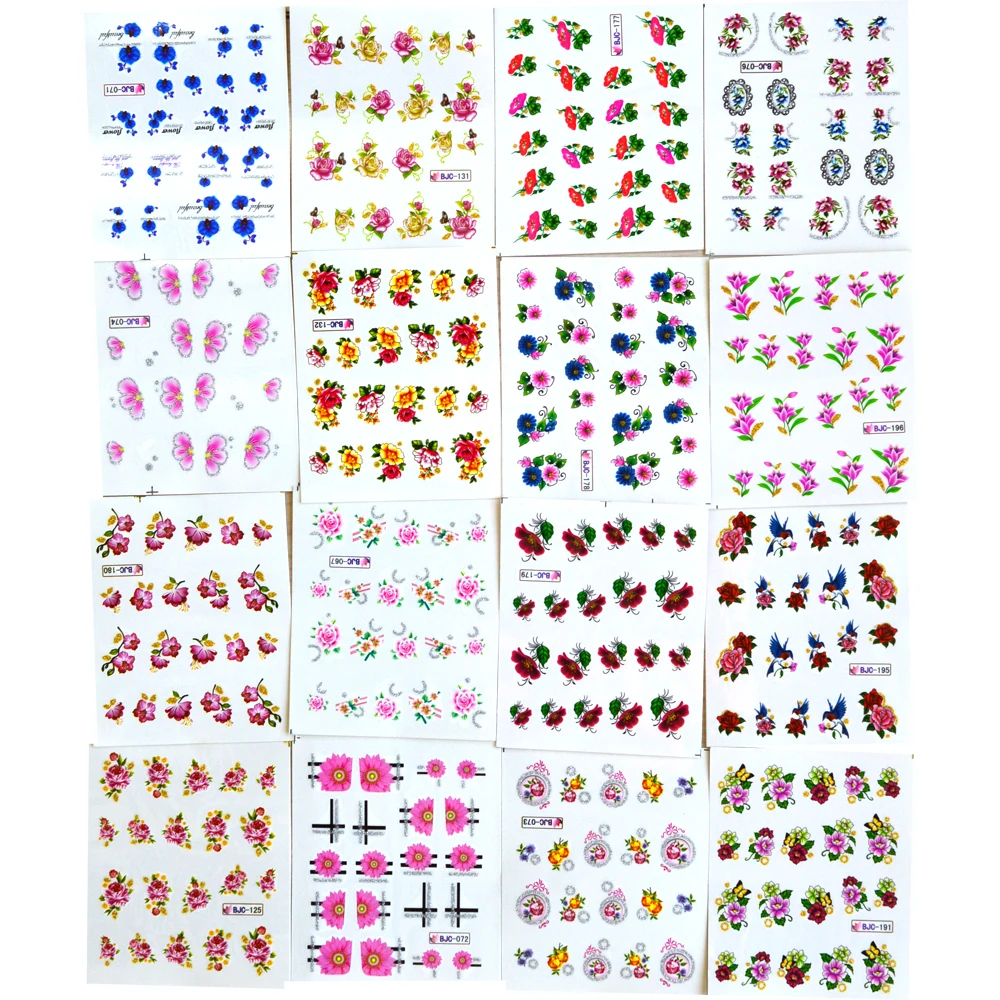 55sheets Glitter Bling Nail Stickers Nail Art Flower Water Transfer Decals Beauty Foil Wraps Manicure Decor Accessories LABJC55