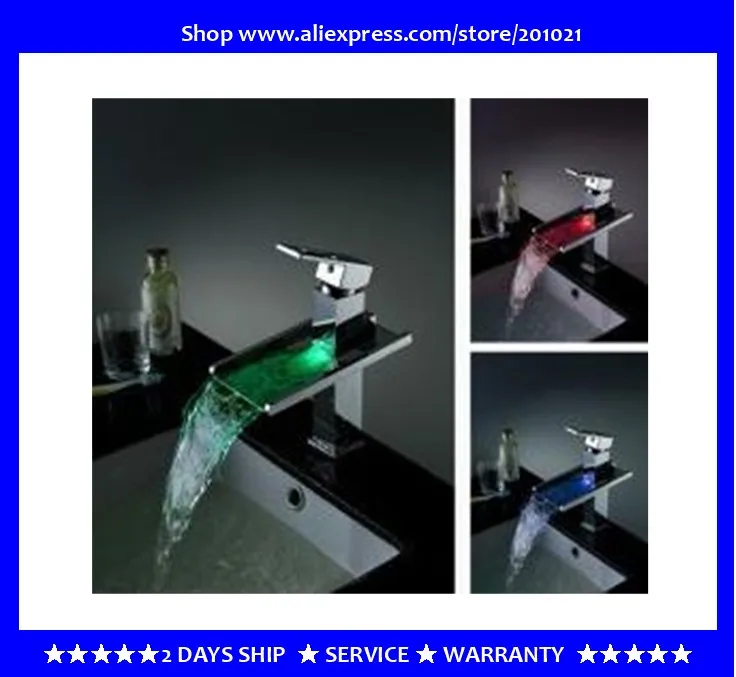 Современные Одной ручкой Chrome Водопад светодиодный кран и светодиодный ванна смеситель + 100% гарантии + бесплатная доставка