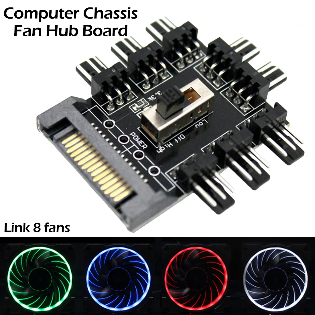 12V 1 to 8 3Pin Fan Hub Pwm Sata Molex Splitter PC Mining Cable Power Suppply Cooler Cooling Speed Controller Adapter 33x45mm