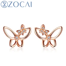 ZOCAI стильные серьги 0,02 КТ Сертифицированный настоящие серьги-гвоздики с бриллиантами 18 K розовое золото(Au750) E80021T