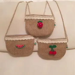 Детские кошельки и сумки мультфильм детские фрукты соломы сумка милый малыш клубника Crossbody на плечо подарок 3 шт