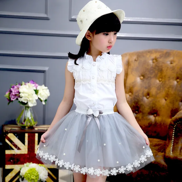 Baby Girls Clothes Set 6 8 10 12 14 Years White Floral Girls Suit Vest