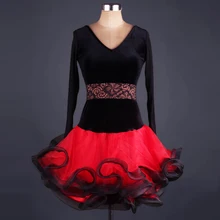 adult Velvet black and red lace splicing latin Dance Dress rhinestone Modern Dancing Dress Tango/Cha cha/Rumba Competition Dress