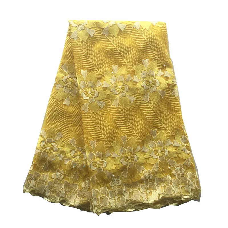 

African new arrival french tulle net lace fabrics in yellow color for party dress