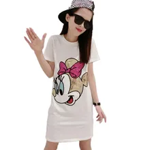 2017 Summer Harajuku Dress Short Sleeve Character Dress Women Sequin Mickey T shirt Dress Cartoon Robe Femme Dress S- 4XL YX058