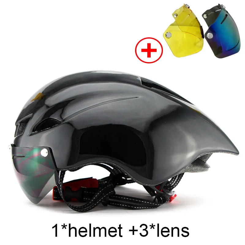 

2019 New Bicycle Helmet With Glasses 6 Colors Ultralight MTB Road Bike Helmet 56-62cm Adults Goggleses Casco Ciclismo Black Blue