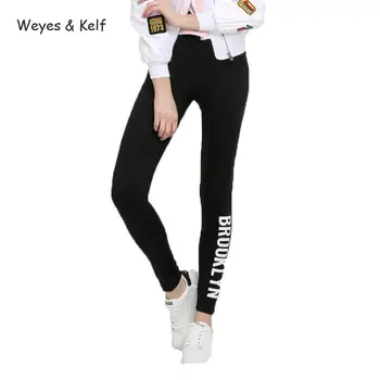 

weyes & Kelf Steet Style Female Bottom Pant For Women 2018 Leggings Black Letter Printed High Waist Casual Pencil Women Pant