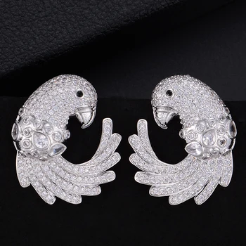 

Cute High Quality Luxury Shiny Charm Bird Parrot Full Cubic Zirconia Pendant Stud Earrings For Women