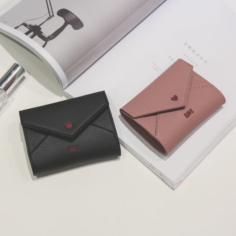 Женский короткий кошелек из ПУ кожи с сердечками|money bag|leather women walletfashion wallets |