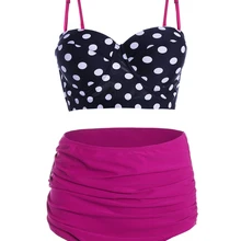 Плюс размеры Лето набор с бикини для женщин Высокая талия ретро 2 шт. купальники для малышек Swimuit женский горошек Beachewear ванный комплект