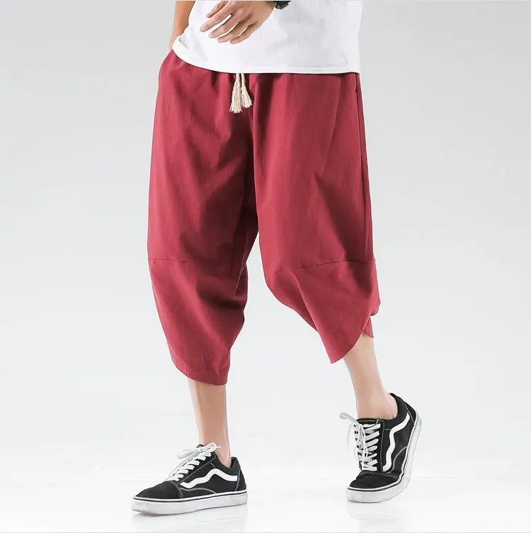 Masculino Bezerro-Comprimento Pants Sólidos Plus Size Calças Largas calças