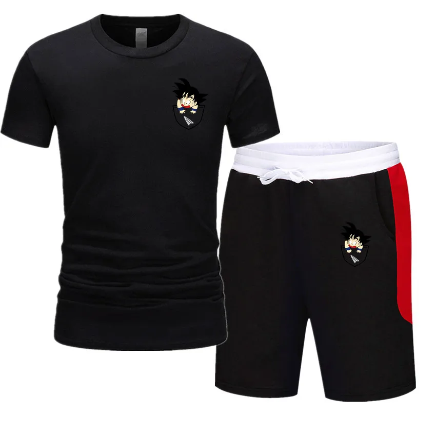 

Anime Dragon Ball Z Pocket Tracksuit Summer Shirt +Shorts Outwear Sporting Men Sets T Shirts Two piece suit Casual Tshirt