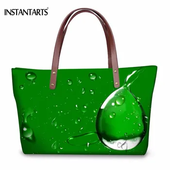 

INSTANTARTS Droplet Print Women Shopping Handbag 3D Water Leaf Large Capacity Female Travel Tote Bag High Quality Shoulder Bags