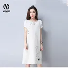 Save 2.1 on Tropical Floral New Women's Fashion Personality Pure Color Applique Adornment Straight Knee Summer Dress With Short Sleeves Roun