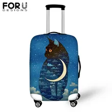 FORUDESIG Waterproof Blue Luggage Covers Moon Cat Printed Travel Suitcase Cover for 18-30inch Cases Elastic Luggage Protector FORUDESIG Waterproof Blue Luggage Covers Moon Cat Printed Travel Suitcase Cover for 18-30inch Cases Elastic Luggage Protector