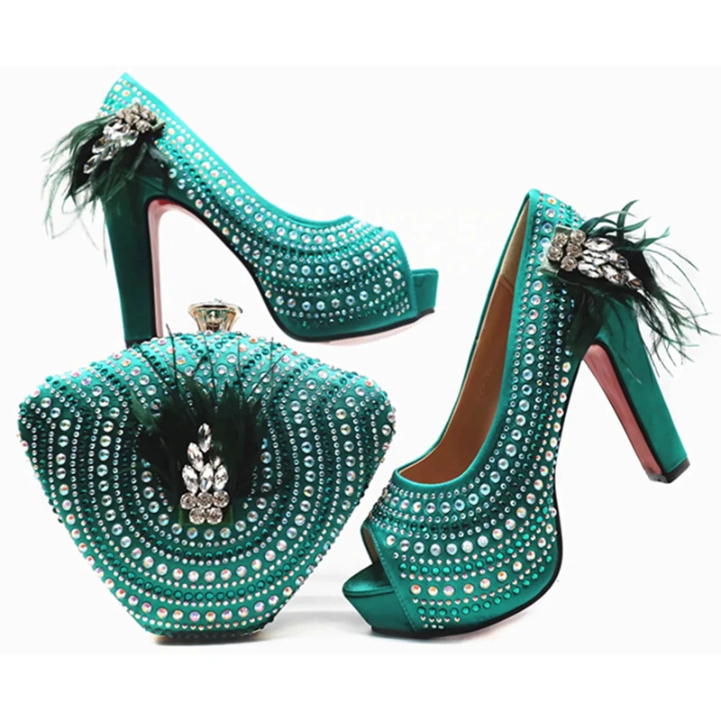 

New African Women Wedding Shoes and Bag Set Decorated with Rhinestone Italian Shoes and Bags To Match Shoes with Bag Set Party