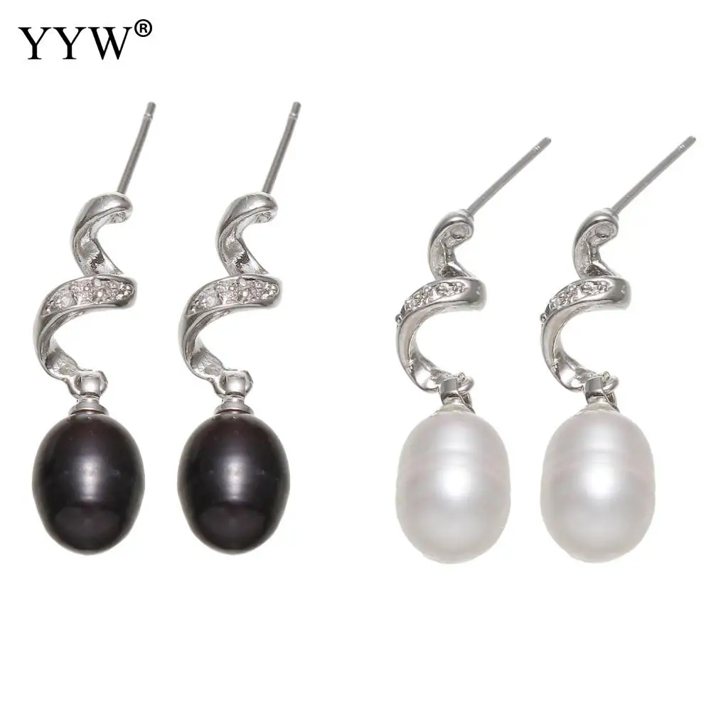 

1 Pair Natural Real 100% Freshwater Pearl Drop Earring Womens Silver-color Rhinestone White Black Pearl Dangles Earrings Gifts