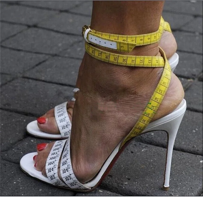 

2018 Leather Dress Sandal Shoes Ruler Cross High Heel Woman Sandals Charming Buckle Straps Slingback Sandals Plus Size 43