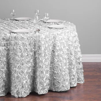 

Custom Order Are Welcome 118 in. Polyester 300cm Round Rosette Satin Feel Tablecloth Silver for Ceremony Wedding, 5/Pack