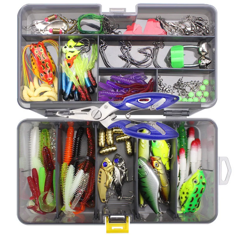 

160pcs Fishing Lures Kit Mixed Hard Lure Soft Bait Crank Hooks Rolling Swivel Connector Fishing Accessories Set with Tackle Box