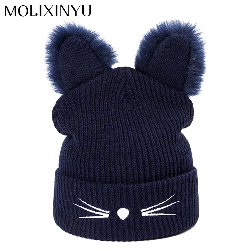 

MOLIXINYU Lovely Cat Ears Hat Beanie Children Winter Warm Hat Knitted Boys Girls Cute Winter Skullies Beanies Kids Hat Baby