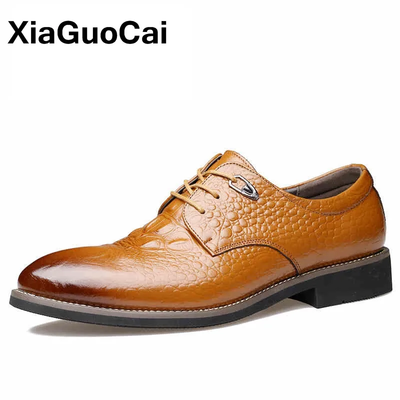 

XiaGuoCai Autumn Genuine Leather Oxford Shoes For Men Business Men Crocodile Leather Shoes Men's Dress Shoes Male Social Shoe