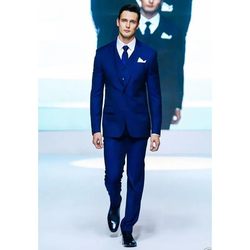 325 Custom Made Blue Slim Fit Men Groom Suit Tuxedos Formal Wedding suits  Prom Suits Groom Wear (Jacket+Vest+Pants) Y325