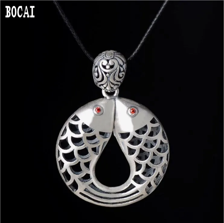 

S990 solid sterling silver more than year pendant retro Thai silver Pisces hollow engraved pendant