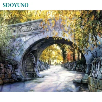 

SDOYUNO Frame Arch Bridge DIY Painting By Numbers Hand Painted On Canvas Drawing By Numbers Landscape Wall Art Picture 40x50cm