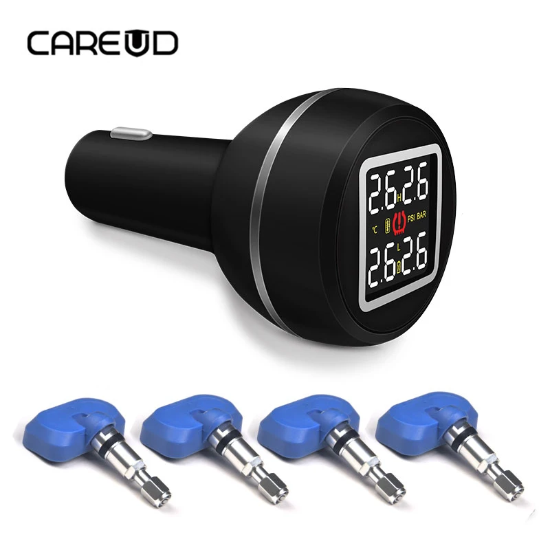 

CAREUD D580 Car TPMS Tire Pressure and Temperature Monitoring System with USB Socket 4 Internal / External Sensors