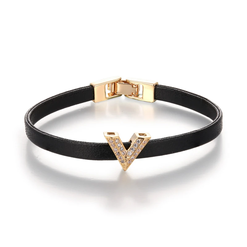 

Mochai Leather Charm Bracelet for Women Simple V letter Fashion Jewelry ZK40