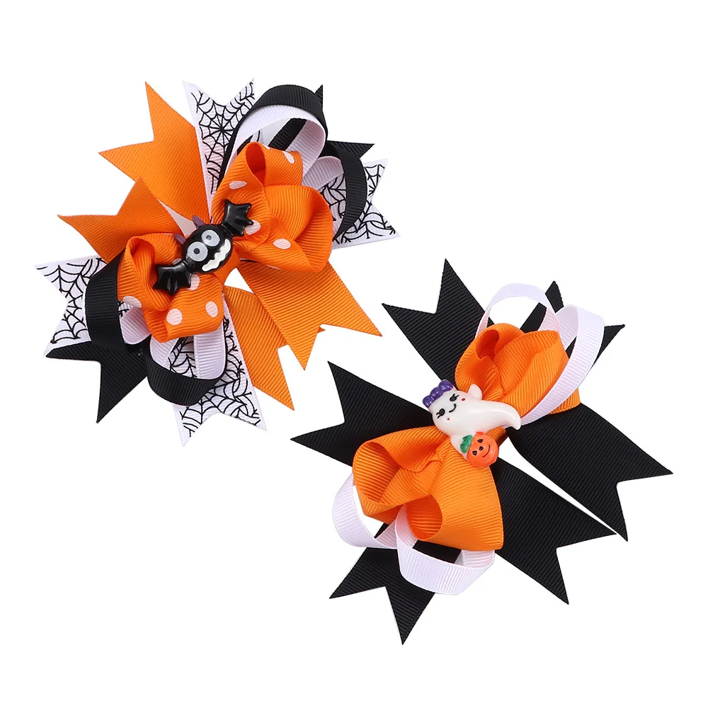 

Halloween Cloth Bat Bow Ghost Hairpin Headwear Hair Clips Children Hair Accessories Fashion Cute Orange