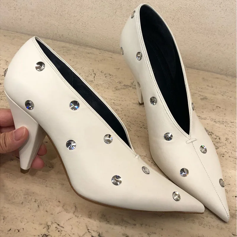 

New Brand Pumps Shoes Women V Front Ladies Shoes Wedding Party High Heels Tide Pointed Toe Sapato Feminino Crystal Stilettos