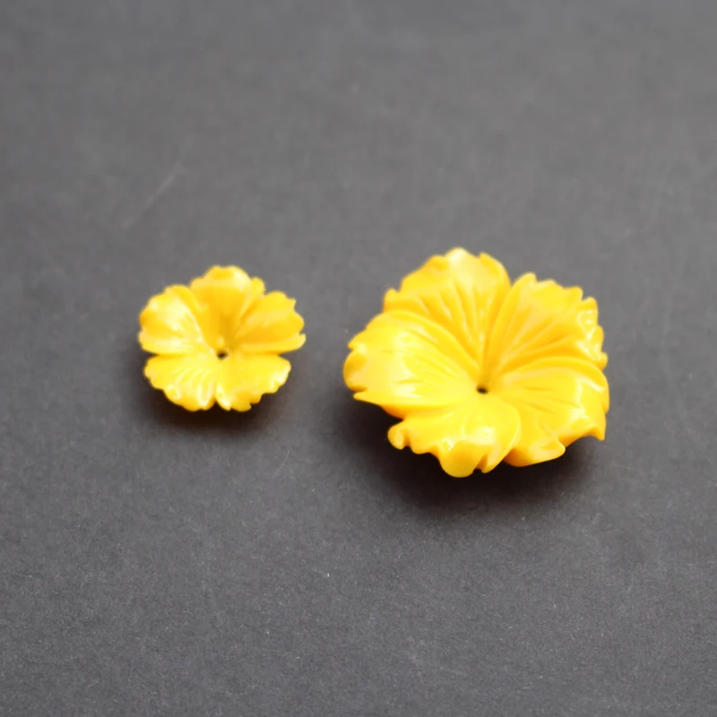 

(10pieces/lot) Carved 20mm 30mm Flowers Space parts Yellow Color Synthic Coral Findings for Jewelry making