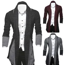 Корейский мужской кардиган, вязаный свитер, Осень-зима, лоскутные тонкие пальто, повседневная куртка размера плюс, мужские кардиганы