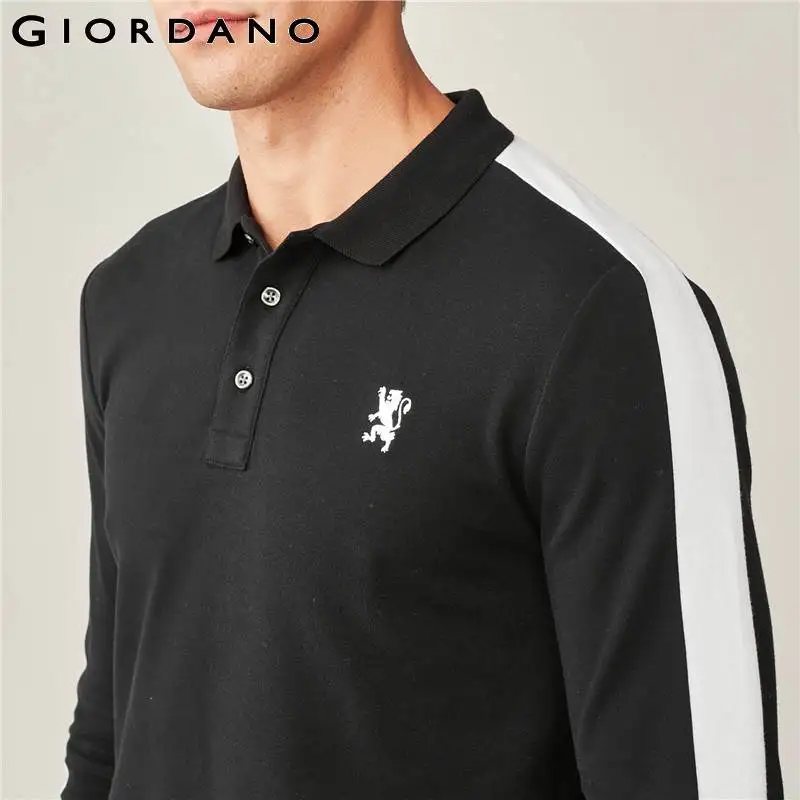 Giordano Мужская рубашка поло мужской с длинными рукавами тонкий вышивка Лев Camisa Polo