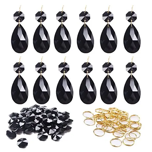 50X Black Chandelier Glass Crystal Lamp Prisms Parts Hanging Pendants Home Decor