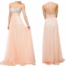 Luxus Perlen Kristall Chiffon A-line See Obwohl Zurück Abendkleid Sexy abendkleider NEUE stil
