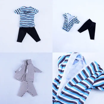 安い 5 セットかわいいスーツ人形服格子縞のシャツtシャツ + パンツ王子ケン人形ギフト最高のための摩耗の衣装アクセサリー