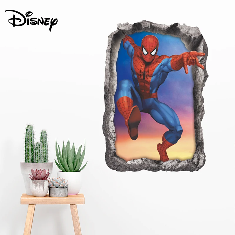 

Disney can remove broken wall 3D stickers stereo spiderman creative living room bedroom kindergarten children stickers