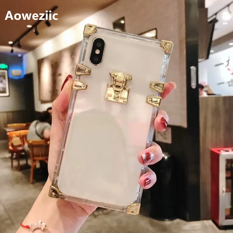 

Aoweziic Square Transparent for iPhone X Xs Max XR phone case four corners thickened 6S 7plus 8 anti-drop silicone shell