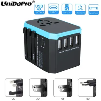 

Worldwide AC Adapter Universal EU/UK/US/AUS Electric Plug Socket Converter Travel Power 4-USB Type C Charger Adapter for Tablets