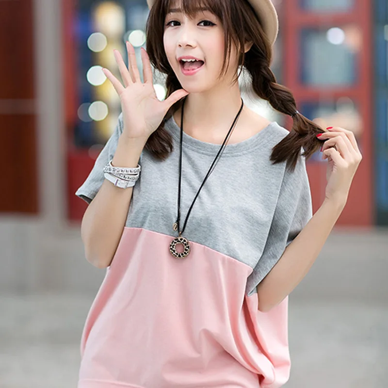 

Hot Women Summer Short Sleeve Tops Batwing-sleeved Loose Round Neck Plus Size T-shirt MSK66