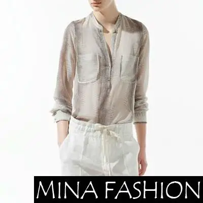 

V-NECK SNAKE PRINT SHIRT WITH POCKETS Freeshipping