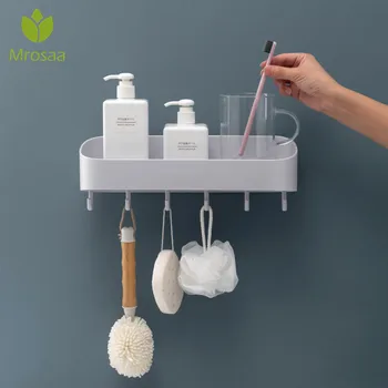 

Bathroom Shelf Organizer Vanity Shower Storage Rack Kitchen Wall Mounted Shower Caddy Bathroom Container with Removable Hooks
