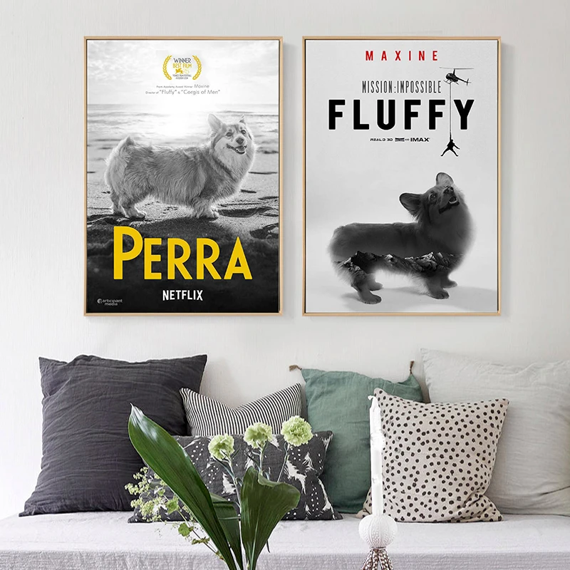

Cute Corgi Dog Movie Film Pet Doggy Nordic Canvas Paintings Vintage Kraft Posters Coated Wall Sticker Home Decor Family Gift