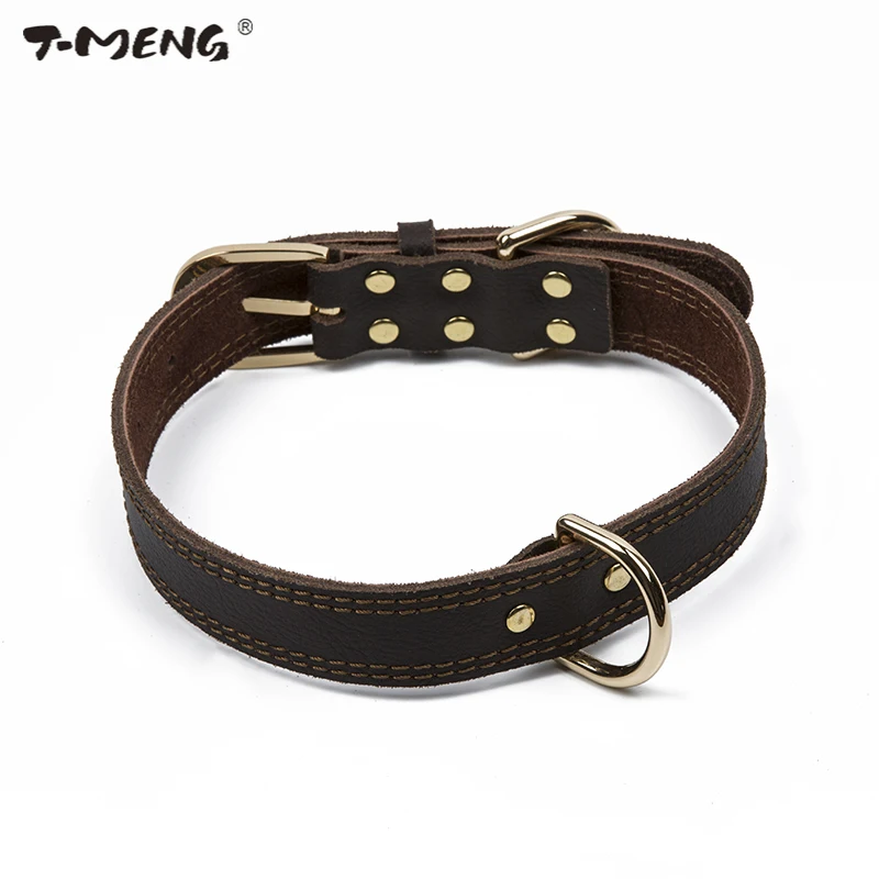 T MENG Classic Style Dog Collar Genuine Cow Leather Collars For Small