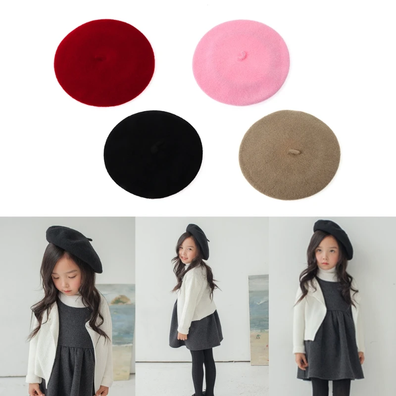 

Kids Fashion Girls Hats Wool Beret Brimless Warm Winter Solid Cap French Beanie